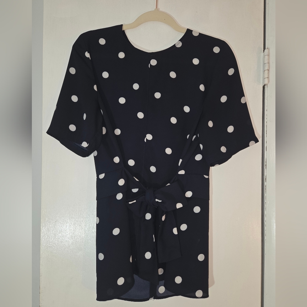 Black Label Navy and White Polka Dot Top